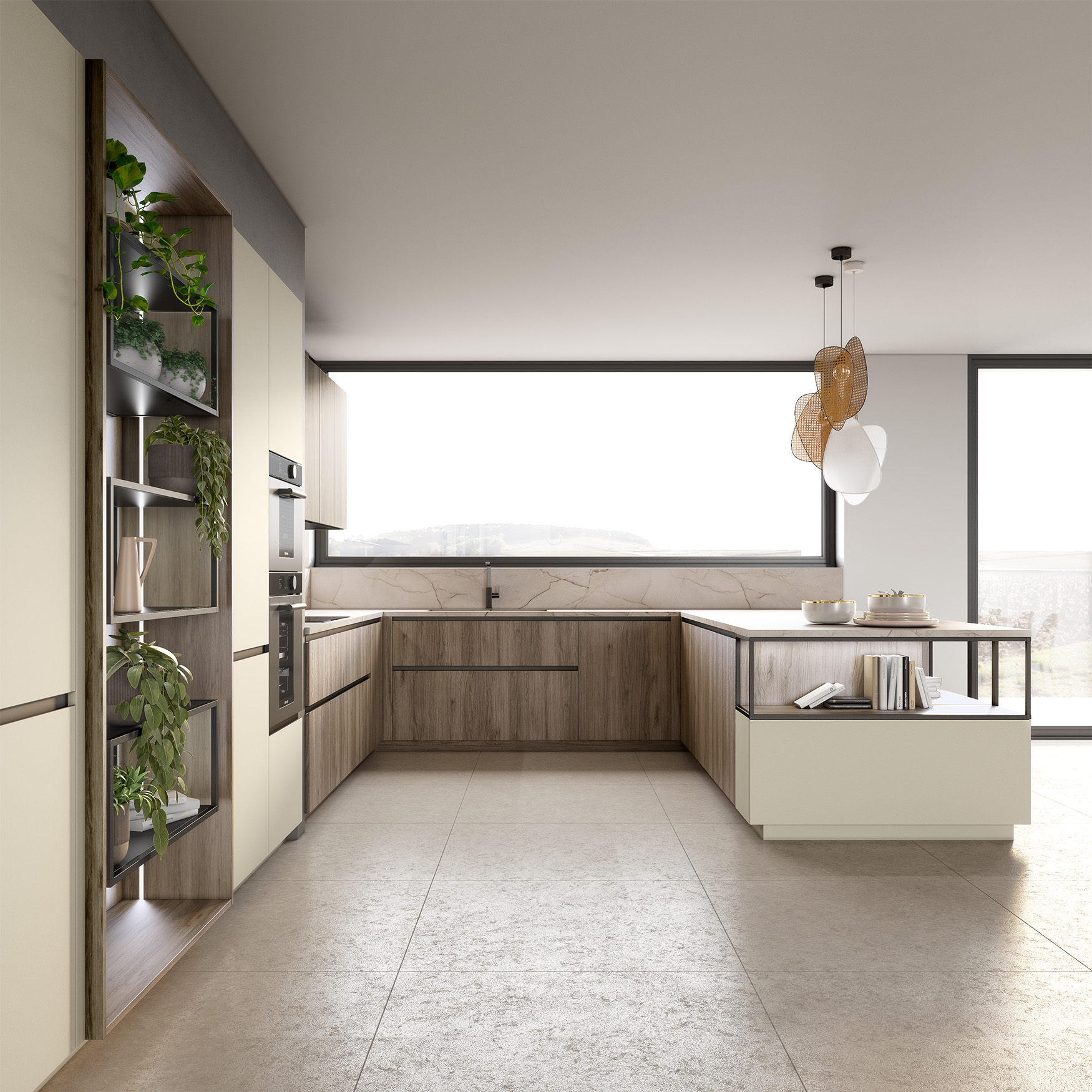 Cuisine beige et bois