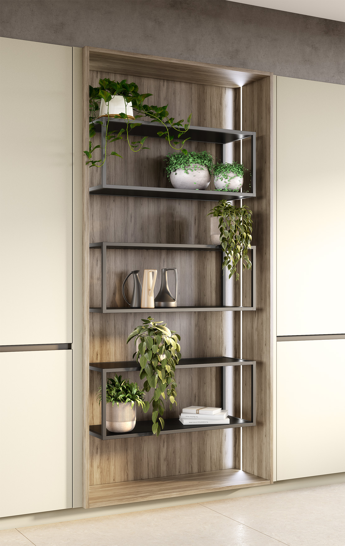 Cuisine beige et bois en U