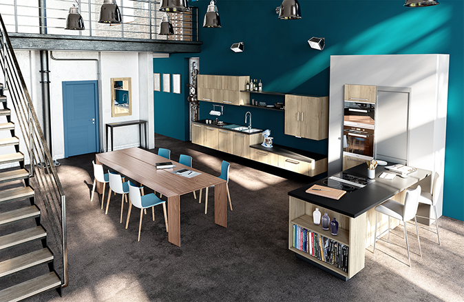 Cuisine moderne bleue et bois