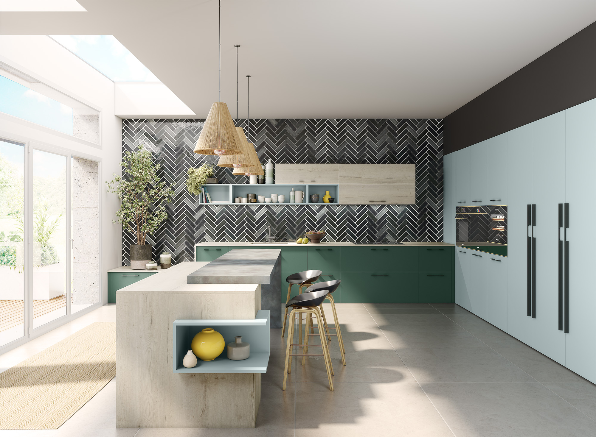 Cuisine bleue et vert