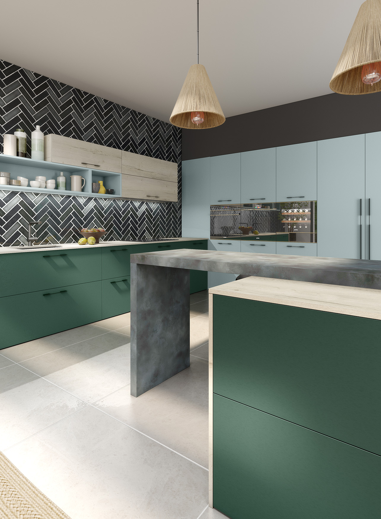 Cuisine vert et bois