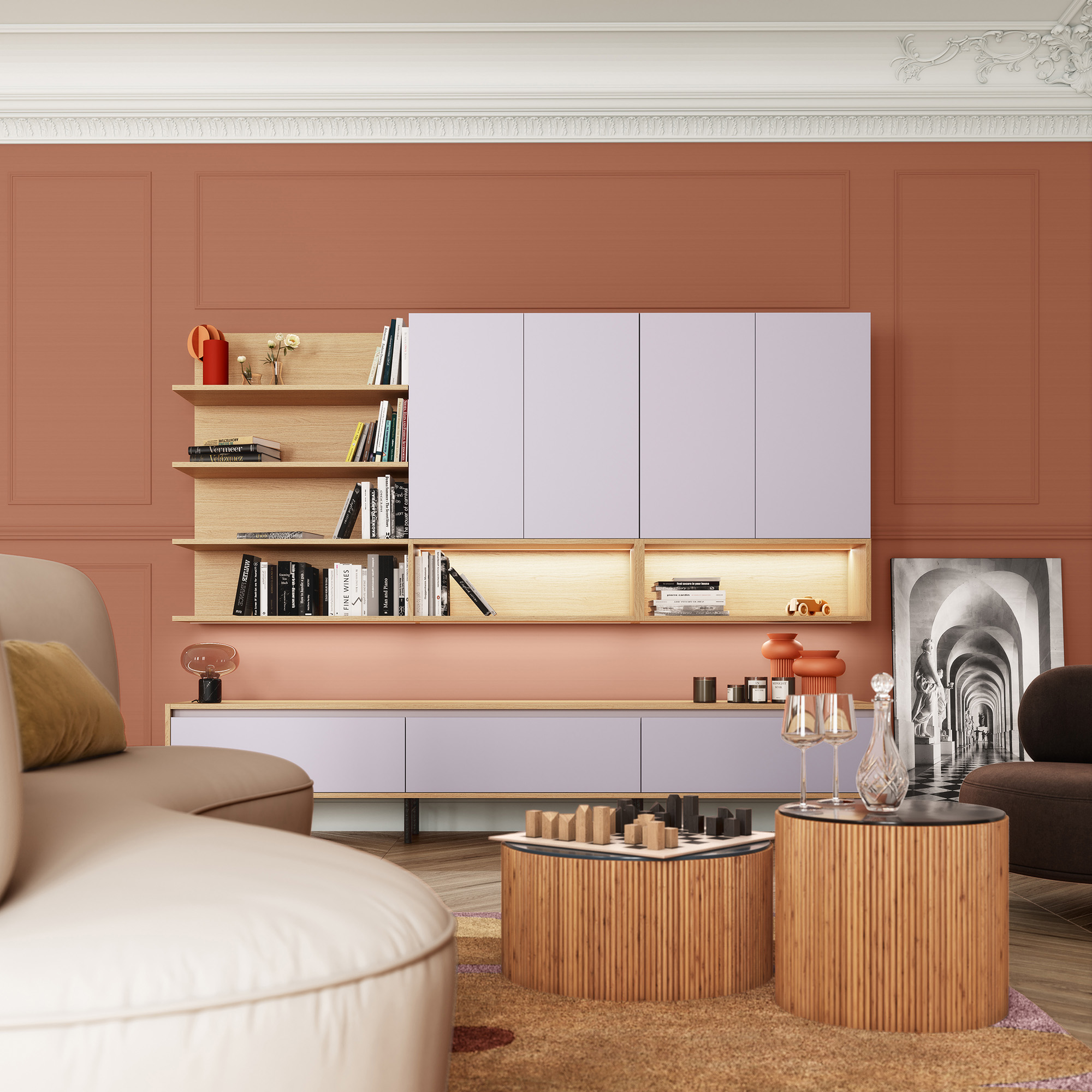 Meuble salon terracotta