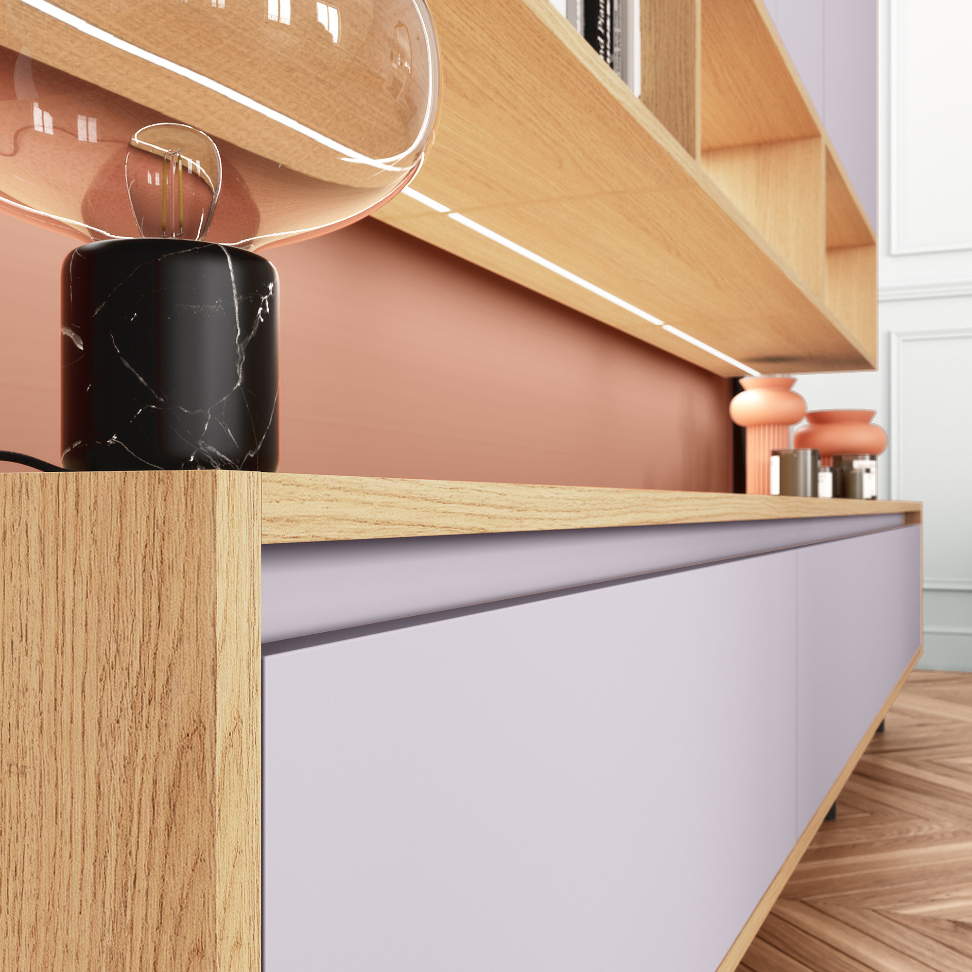 Cuisine mauve et bois