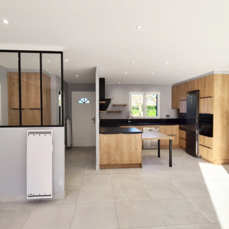 Cuisine en bois avec verrière