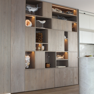 Cuisine blanche et bois sans poignée